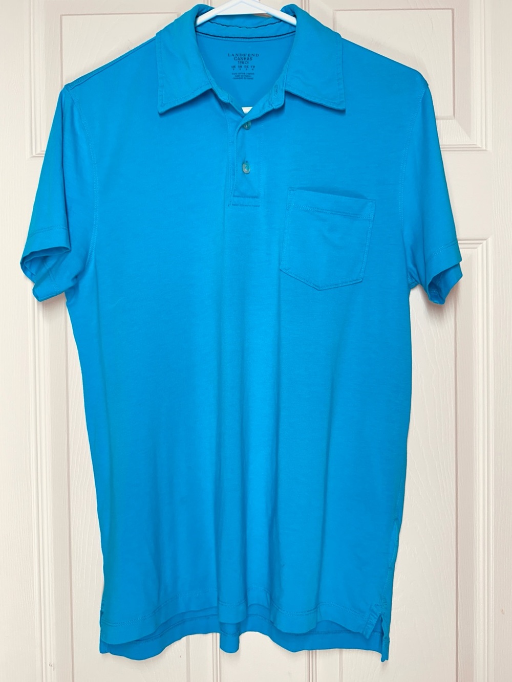 Lands' End Canvas Bright Turquoise Short-Sleeve Polo with Chest Pocket